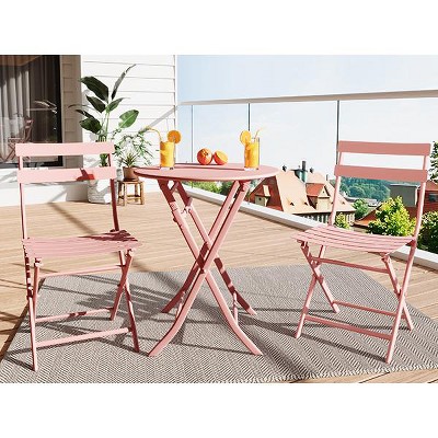 Whizmax 3-Piece Outdoor Bistro Set - Folding Table and 2 Chairs, Metal Patio Furniture for Porch, Garden, Balcony, Poolside