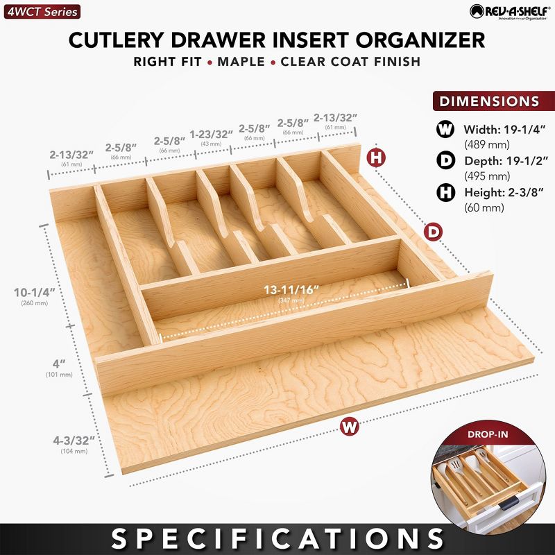 Rev-A-Shelf Natural Maple Right Size Utensil Insert Home Storage Kitchen Organizer 7 Compartment Drawer Accessory, 13 1/4" x 19 1/2", 4WCT-24SH-1, 2 of 7