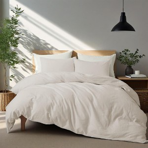 Peace Nest Classic Linen Cotton Bedding Set, Woven 55% Linen 45% Cotton Duvet Cover and Pillow Shams, Soft & Breathable - 1 of 4