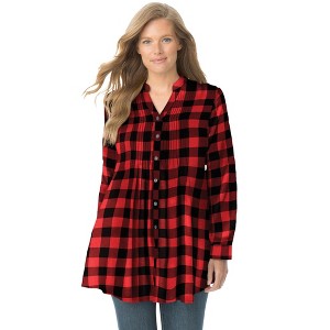 Woman Within Plus Size Pintucked Flannel Shirt - 1 of 4