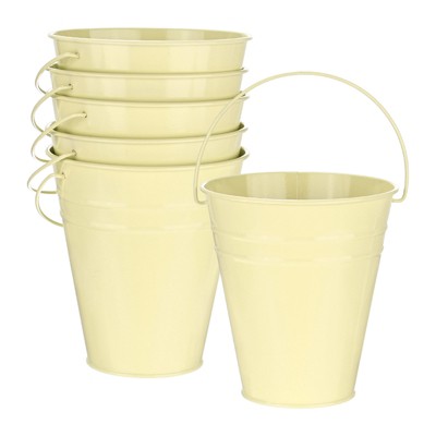 Unique Bargains Galvanized Lemon Yellow Decorative Rustic Metal Bucket 4.7 x 5.1 Inch 6 Pcs