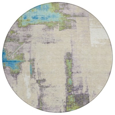 Linen And Fern Green Abstract Washable Indoor Outdoor Area Rug
