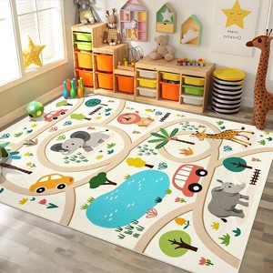 Interactive Kids Play Mat with Animal & Road Designs, Non-Slip Educational Rug, Machine Washable Soft Activity Carpet - 1 of 4