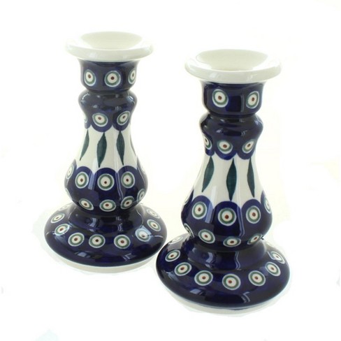 Blue Rose Polish Pottery Peacock Candlestick Pair : Target