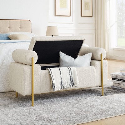 NicBex Elegant Velvet Pull-Open Top Ottoman Bench with Rolling Armreats,Upholstered Storage Ottoman for Bedroom,Entrance