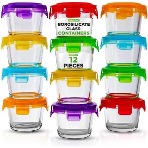 NutriChef 12-Piece Mini High Borosilicate Glass Round Meal-Prep Containers with Airtight Lid – 4 oz - 1 of 4