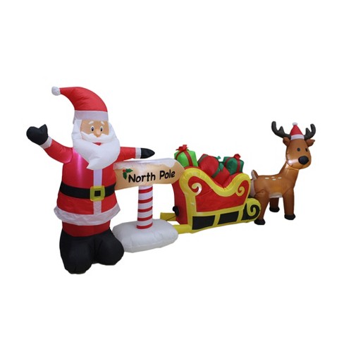 A Holiday Company Heavy Duty 7 Foot Wide Weather Resistant Self Inflatable  Blow Up Santa on Sleigh Holiday Christmas Lawn Decoration with LED Lights