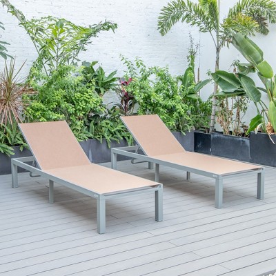 Light Brown Aluminum Armless Patio Chaise Lounge Chair