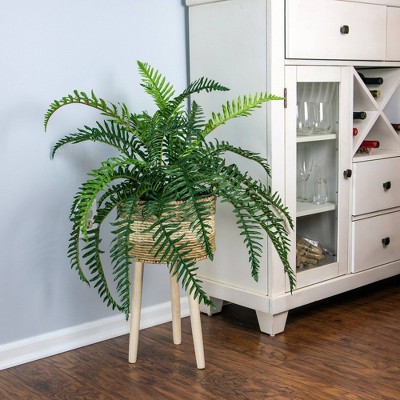 LCG Florals 38" x 34" Artificial River Fern Plant in Basket Stand: Indoor Faux Floor Plant, Polyester, Wicker Basket