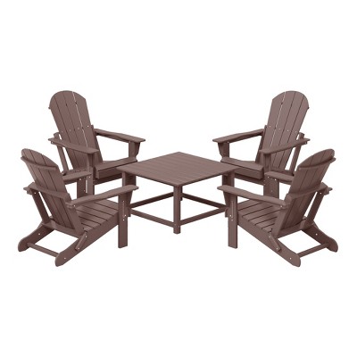 WestinTrends Malibu 5-Piece HDPE Adirondack Chair Outdoor Patio Square Table Conversation Set