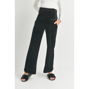 Hello Miz Women's Over The Belly Wide Leg Velour Maternity Lounge Pants - 1 of 4