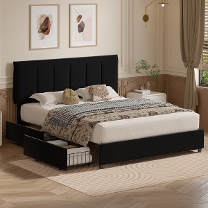 VECELO Velvet Upholstered Platform Bed Frame with Storage Drawers, Adjustable Headboard, No Box Spring Needed, Modern Storage Bed Frame for Bedroom - 1 of 4