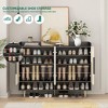 Shoe Cabinet with 4 Doors, Wooden Sideboard Cabinet With Adjustable Shelves, 5 Tier Shoe Storage Cabinet, Shoe Rack Organizer for Living Room Bedroom - 2 of 4