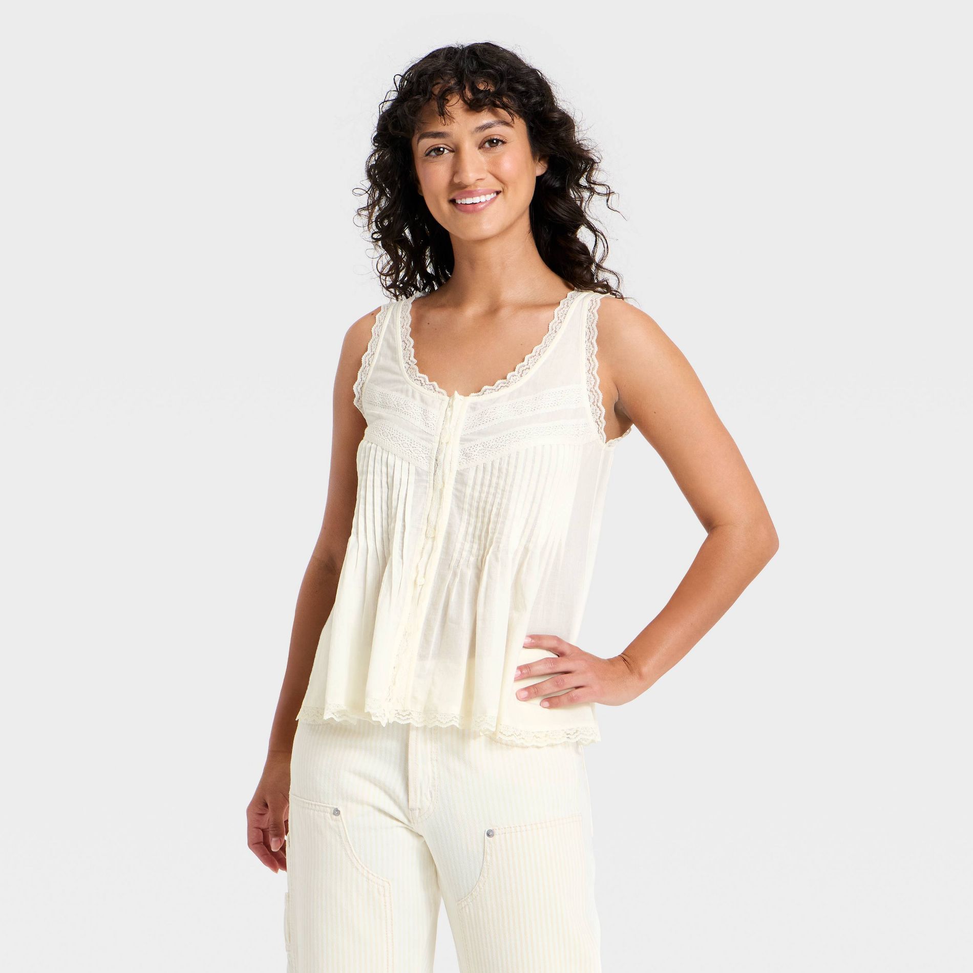 Women's Pintuck Lace Tank Top - Universal Thread™