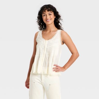Women's Pintuck Lace Tank Top - Universal Thread™ Cream XS