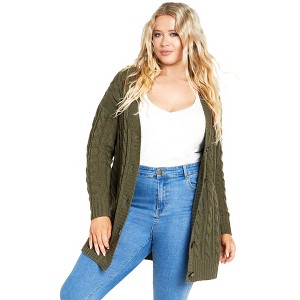 Avenue Women's Plus Size Cara Cable Knit V Neck Cardigan - 1 of 4
