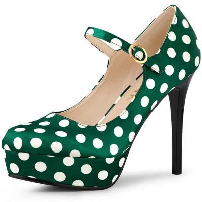 Allegra K Women's Polka Dots Platform Round Toe Ankle Strap Stiletto High Heel Pumps
