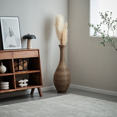 Aukfa 39" Tall Beige Artificial Rattan Floor Vase - Elegant Home Decor Accent for Living Room, Entryway, or Hallway