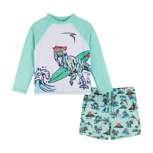 Andy & Evan  Kids  Dinosaur Graphic Raglan Rashguard and Boardshort Set - 1 of 4