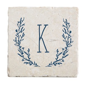 Personalization Mall Farmhouse Floral Personalized Letter Tumbled Stone Coaster Set - 1 of 1