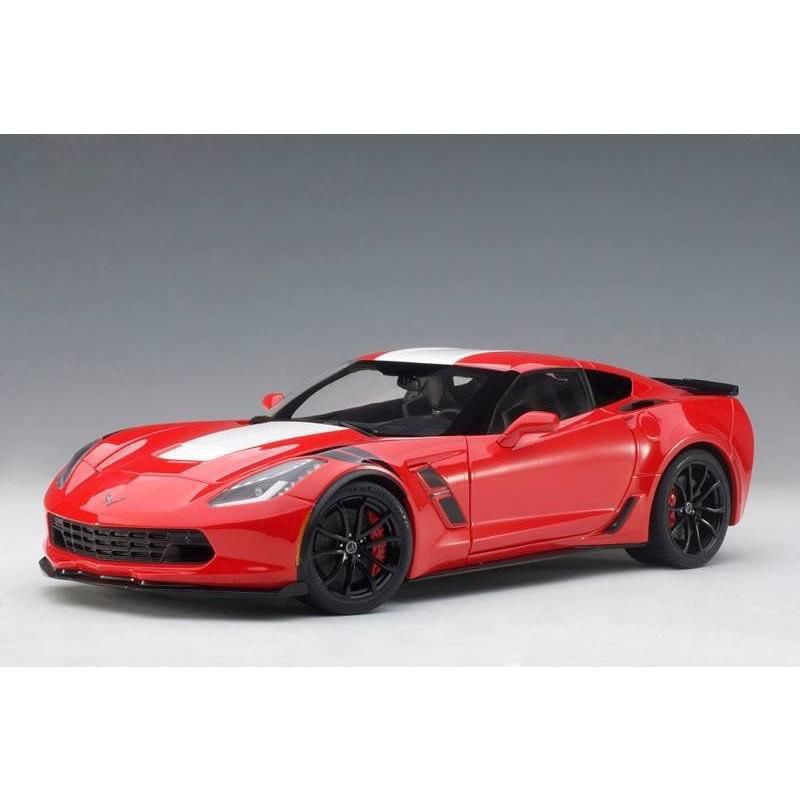 2017 Chevrolet Corvette C7 Grand Sport Red with White Stripe and Black Fender Hash Marks 1/18 Model Car by Autoart, 1 of 5