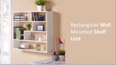 Asymmetrical White Floating Wall Shelf, 41" Wide