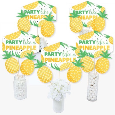 Big Dot of Happiness Tropical Pineapple - Summer Party Centerpiece Sticks - Table Toppers - Set of 15