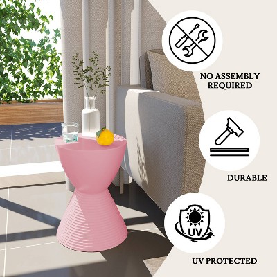 Pink Hourglass Ribbed Acrylic Side Table with Storage