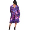 24seven Comfort Apparel Plus Size Multicolor Pleated V Neck Empire Waist Bishop Sleeve Midi Dress - 3 of 3