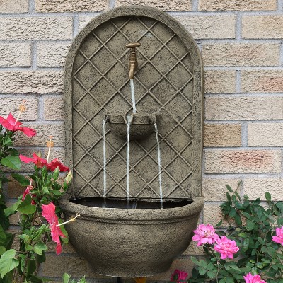 Messina 26" French Limestone Polystone Outdoor Wall Fountain