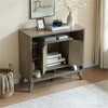 YONWAY Bookcase Cabinet, Compact Display Storage, Two Door Four Open Shelves with Metal Knobs Wooden Flared Legs for Bedroom, Playroom, Brown - 2 of 4