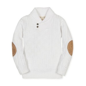 Hope & Henry Boys' Organic Long Sleeve Shawl Collar Cable Sweater with Elbow Patches, Kids - 1 of 4