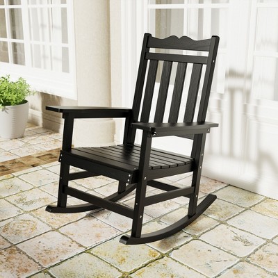 Sonkuki Patio Outdoor Adirondack Rocking Chair with Big Armrests, Weather Resistant, Easy Installation, Lawn and Backyard