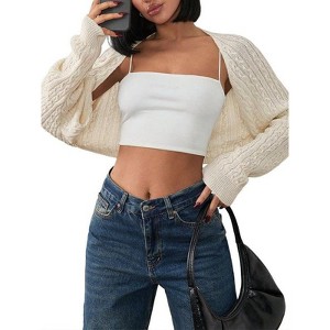 Coolmee Women's Shrug Cardigan Sweaters Open Front Crop Cardigan Ribbed Knit Long Sleeve Drop Shoulder Bolero Sweater - 1 of 4
