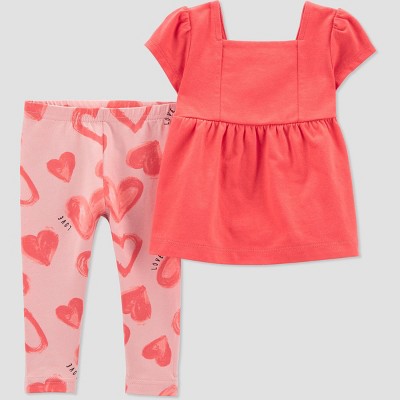 Image of Carter's Just One You® Baby Girls' Heart Short Sleeve Top & Bottom Set - Pink 3M