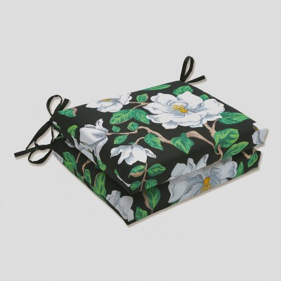 Pillow Perfect - 2pc Indoor Outdoor Squared Corners Seat Cushions Magnolia Black