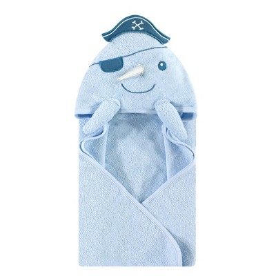 Hudson Baby Infant Boy Cotton Animal Face Hooded Towel, Narwhal, One Size