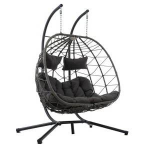 NicBex 2-Seat Indoor Outdoor Wicker Hanging Egg Chair with Cushion and Stand for Patio Bedroom Porch Garden - 1 of 4