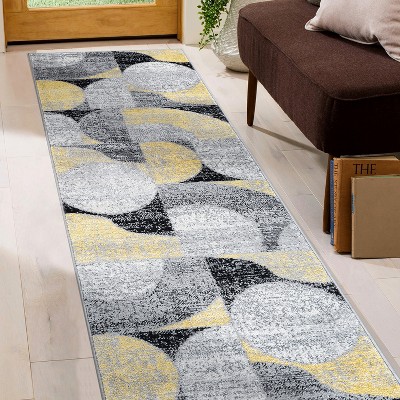 Yellow and Gray Geometric Design Runner Rug 2' x 7'
