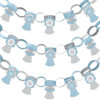 Big Dot of Happiness Winter Wonderland - 90 Chain Links & 30 Paper Tassels Decor Kit - Snowflake Party & Winter Wedding Paper Chains Garland - 21 feet