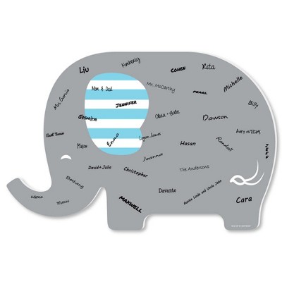 Big Dot of Happiness Blue Elephant - Elephant Guest Book Sign - Boy Baby Shower or Birthday Party Guestbook Alternative - Signature Mat