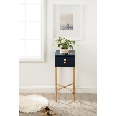 Navy Blue and Gold Rectangular Tea Table with Storage Drawer