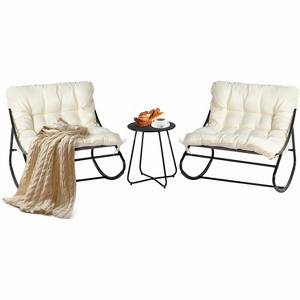 VINGLI Rocking Patio Chairs Set of 2 with Side Table, Heavy Duty 400 LBS Capacity, Padded Outdoor Indoor Rockers, White - 1 of 4