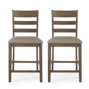 Christopher Knight Home Benner Farmhouse Rubberwood Counter Stools with Faux Leather Upholstery (Set of 2), Antique Brown - 1 of 4