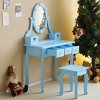 Children's dressing table set with mirror, light and stool, 5 storage drawers, for little girls aged 3+, macaroon blue - 4 of 4
