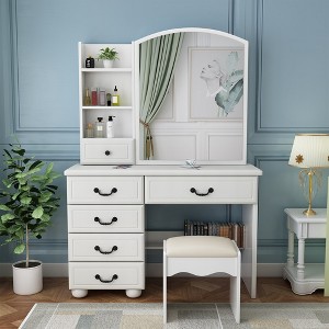 Fashion Vanity Desk with Mirror and Lights for Makeup, Vanity Mirror with Lights and Table Set - 1 of 4