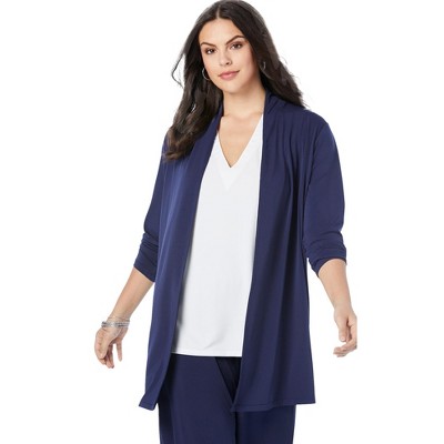 Roaman's Women's Plus Size Ultrasmooth® Fabric Long-sleeve Cardigan, 26/28  - Navy : Target