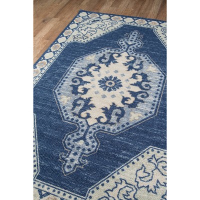 Navy Blue Wool Blend Medallion Area Rug, 7'9" x 9'10"