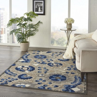 Aloha Natural/Blue Floral 6' x 9' Synthetic Outdoor Area Rug