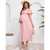 Maternity Ruffle Short Sleeve Midi Dress V Neck Twist Front Summer Baby Shower Dress - 4 of 4